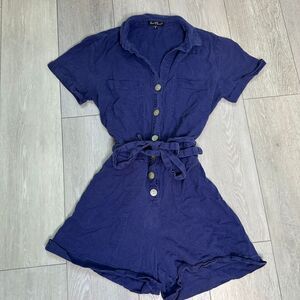Velvet Heart 100% linen navy blue‎ romper size small